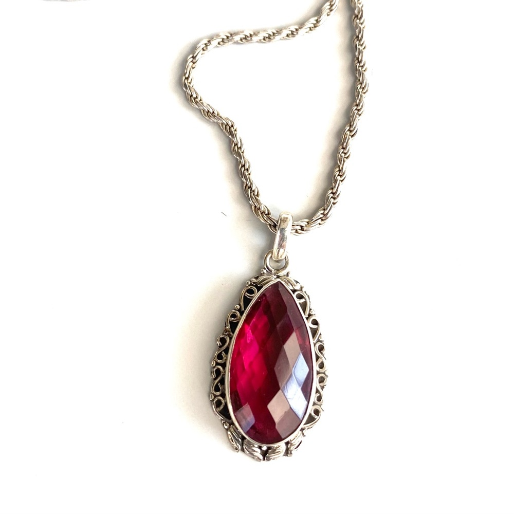 Vintage Sterling silver rubellite(?) pendant.